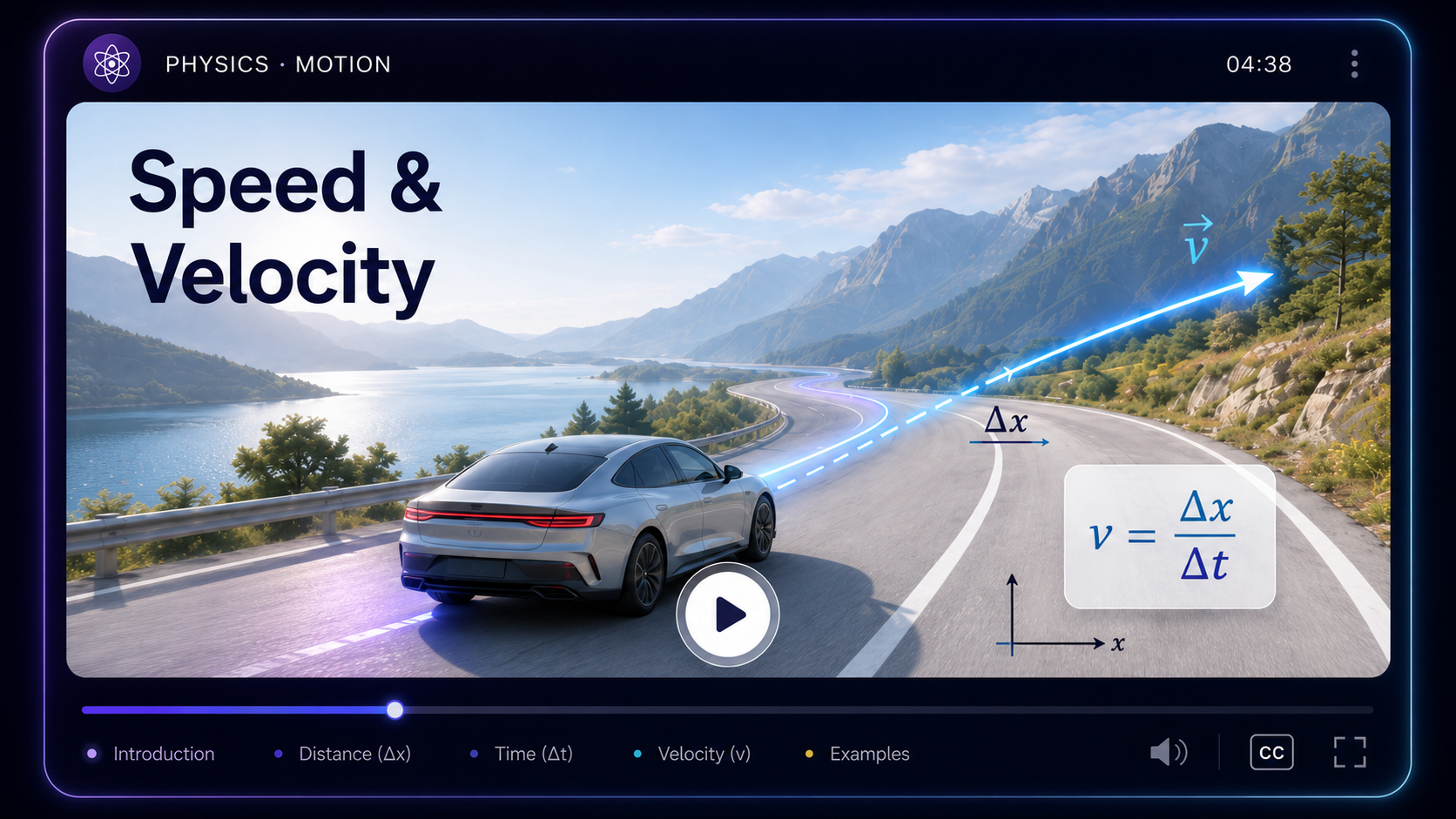 A Speed and Velocity video lesson player